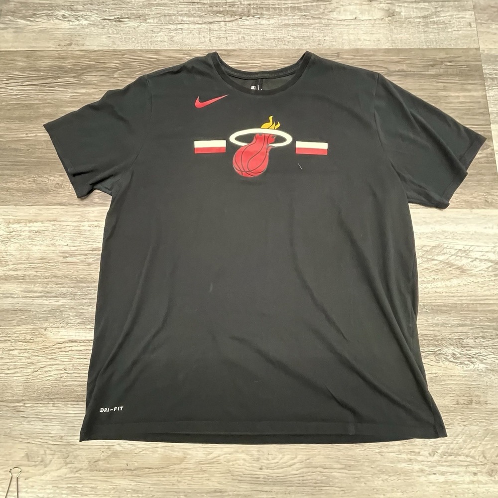 Nike Miami Heat Logo Dri Fit T Shirt NBA Basketball Black Size XXL Athletic Mens